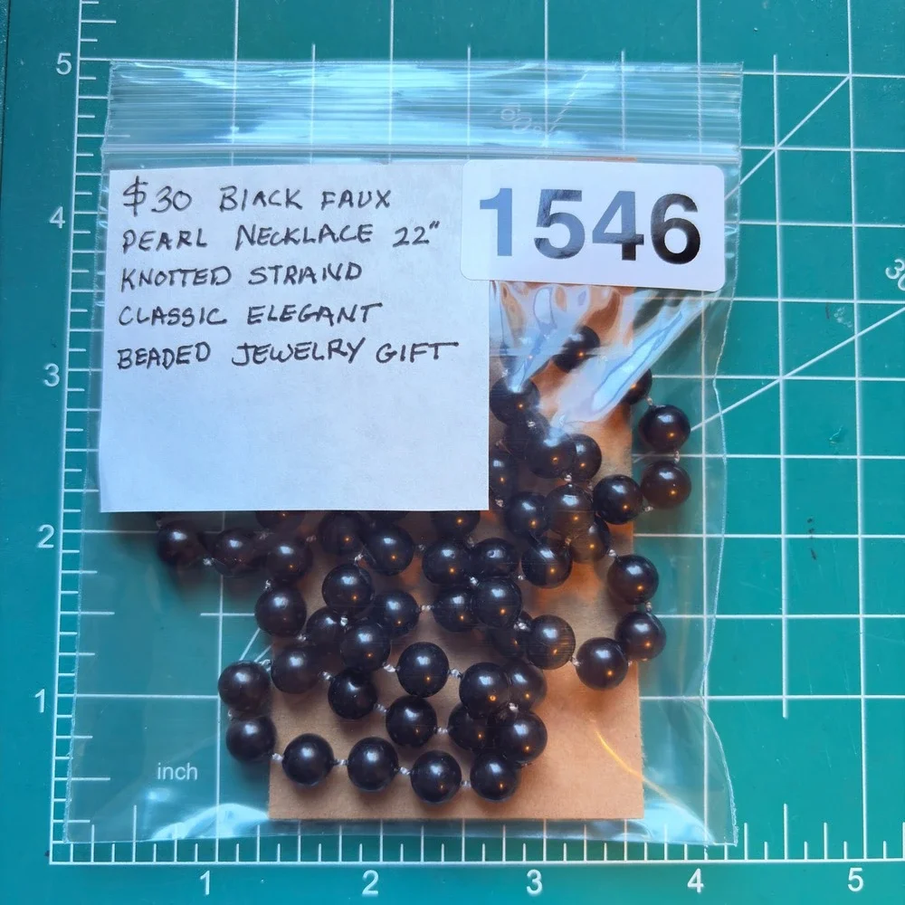 Necklace Black Faux Pearl Knotted Strand 22 Inch‎ Classic Elegant Beaded Jewelry